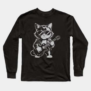 Festival Rock & Roll Cat Guitar Music Design Long Sleeve T-Shirt